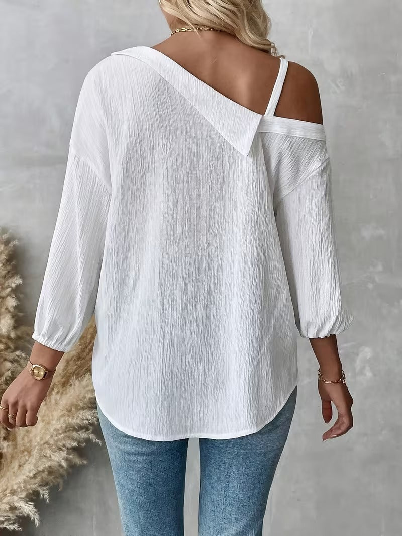 Women's Asymmetric Collar Drop Shoulder Loose Casual Shirt