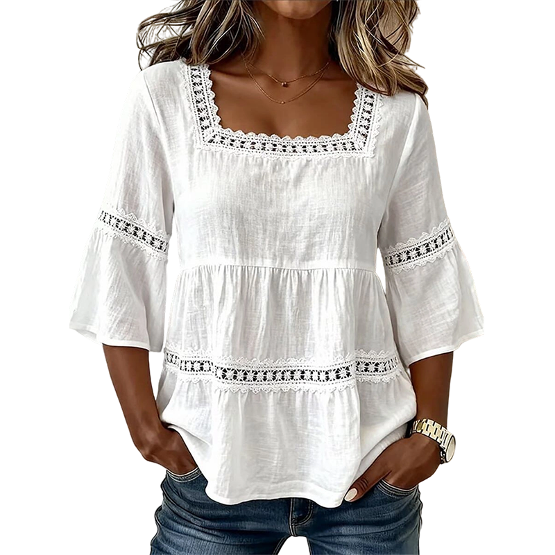 👚 ELEGANT SQUARE NECK SUMMER BLOUSE — Lightweight | Versatile | Holiday-Ready Style 🌸