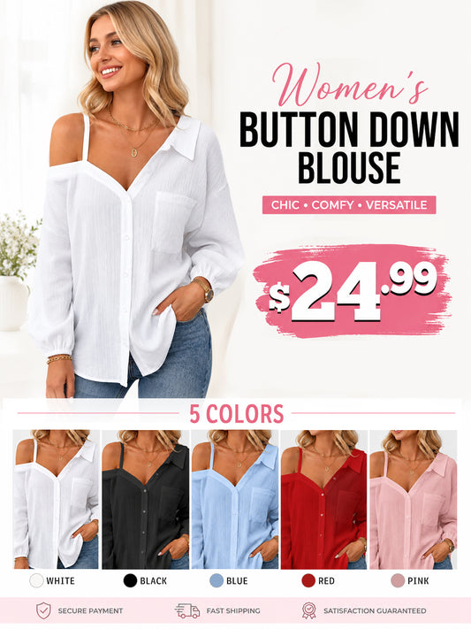 Women's Asymmetric Collar Drop Shoulder Loose Casual Shirt
