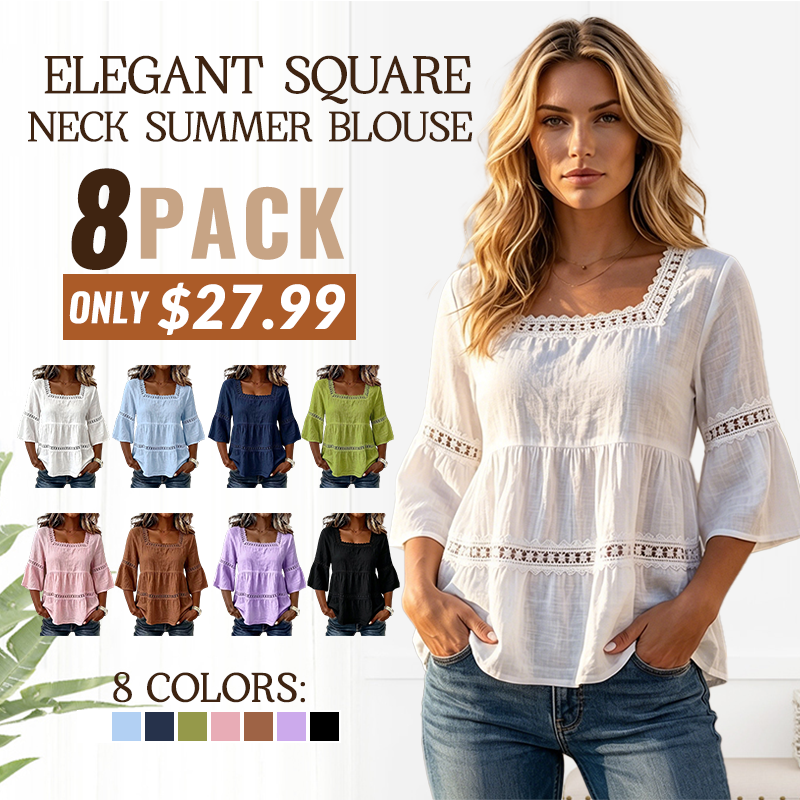 👚 ELEGANT SQUARE NECK SUMMER BLOUSE — Lightweight | Versatile | Holiday-Ready Style 🌸