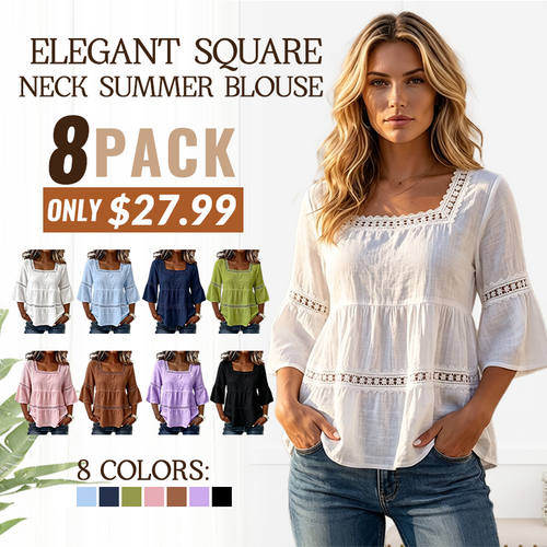 👚 ELEGANT SQUARE NECK SUMMER BLOUSE — Lightweight | Versatile | Holiday-Ready Style 🌸