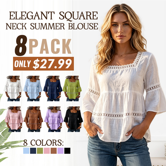 👚 ELEGANT SQUARE NECK SUMMER BLOUSE — Lightweight | Versatile | Holiday-Ready Style 🌸