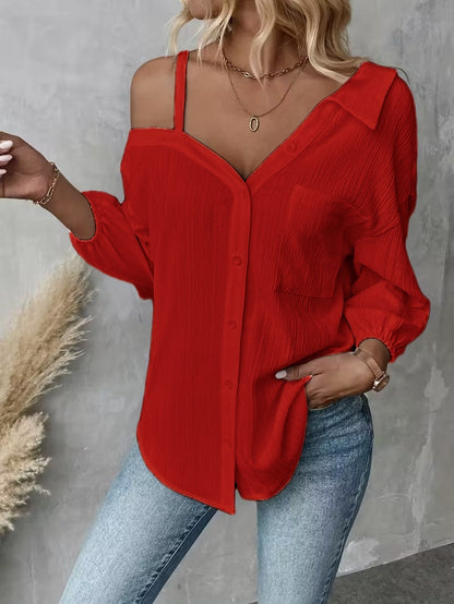 Women's Asymmetric Collar Drop Shoulder Loose Casual Shirt