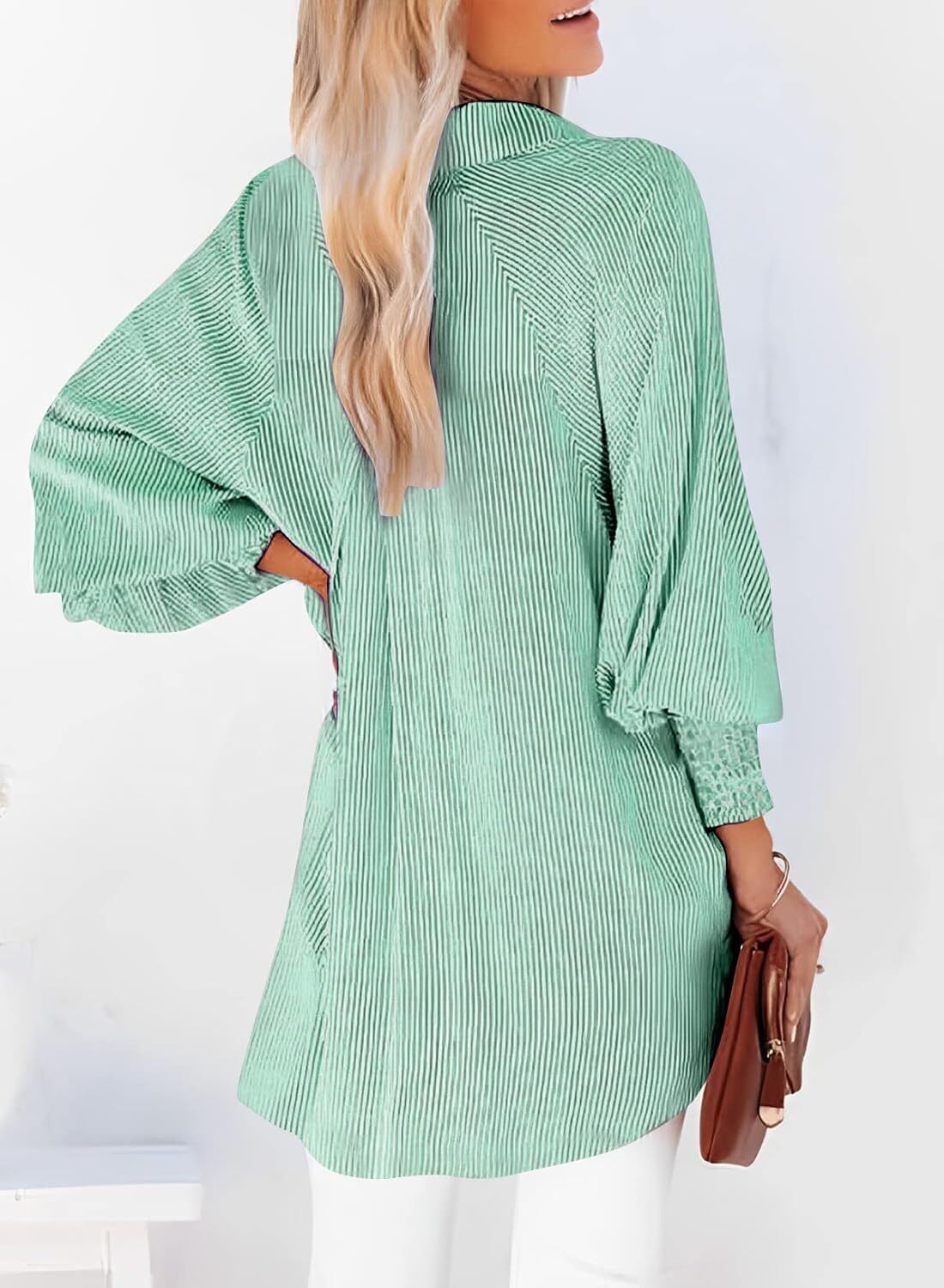 🔥2026 Clearance Item🔥Women's pleated cuffs striped shirt with pockets and casual collar