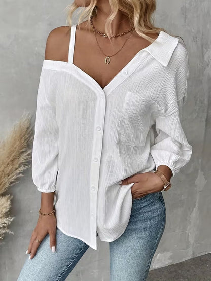 Women's Asymmetric Collar Drop Shoulder Loose Casual Shirt