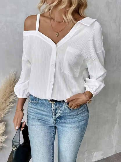 Women's Asymmetric Collar Drop Shoulder Loose Casual Shirt