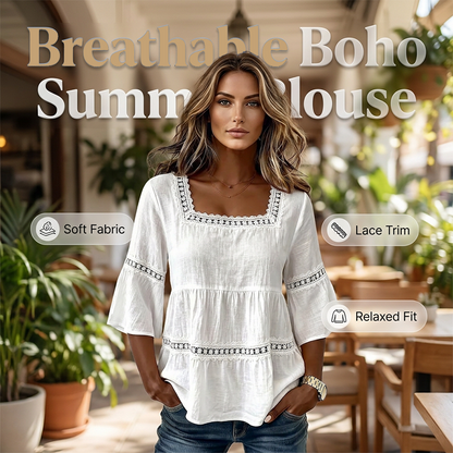 👚 ELEGANT SQUARE NECK SUMMER BLOUSE — Lightweight | Versatile | Holiday-Ready Style 🌸
