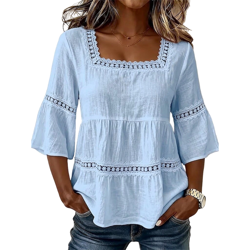 👚 ELEGANT SQUARE NECK SUMMER BLOUSE — Lightweight | Versatile | Holiday-Ready Style 🌸