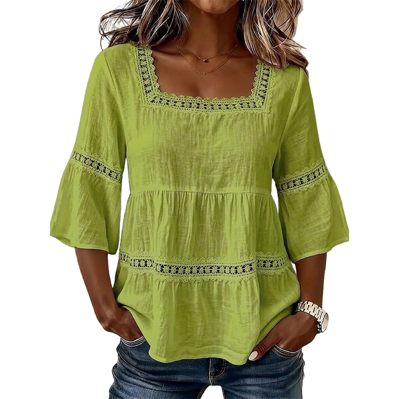 👚 ELEGANT SQUARE NECK SUMMER BLOUSE — Lightweight | Versatile | Holiday-Ready Style 🌸