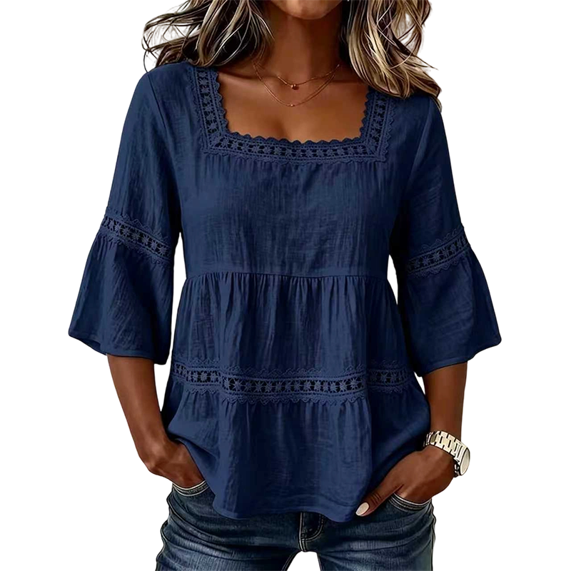 👚 ELEGANT SQUARE NECK SUMMER BLOUSE — Lightweight | Versatile | Holiday-Ready Style 🌸
