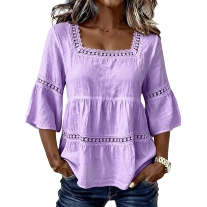 👚 ELEGANT SQUARE NECK SUMMER BLOUSE — Lightweight | Versatile | Holiday-Ready Style 🌸