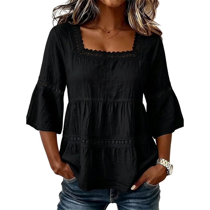 👚 ELEGANT SQUARE NECK SUMMER BLOUSE — Lightweight | Versatile | Holiday-Ready Style 🌸